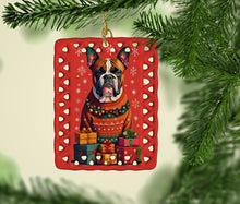 Load image into Gallery viewer, Fawn Boxer Cropped Ears Holiday Christmas Porcelain Ornament