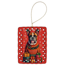 Load image into Gallery viewer, Fawn Boxer Cropped Ears Holiday Christmas Porcelain Ornament