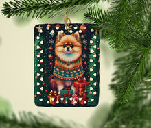 Load image into Gallery viewer, Pomeranian Holiday Christmas Porcelain Ornament
