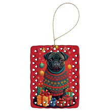 Load image into Gallery viewer, Black Pug Holiday Christmas Porcelain Ornament