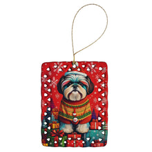 Load image into Gallery viewer, Shih Tzu Holiday Christmas Porcelain Ornament