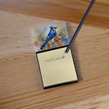 Load image into Gallery viewer, Blue Jay Sticky Note Holder- Refiilable Desk Accessory Note Pad