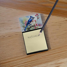 Load image into Gallery viewer, Blue Jay Sticky Note Holder- Refiilable Desk Accessory Note Pad