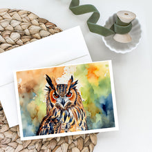 Load image into Gallery viewer, Eurasian Eagle Owl Greeting Cards - Blank Note Cards – 8-Pack of Artist-Designed Cards with Envelopes