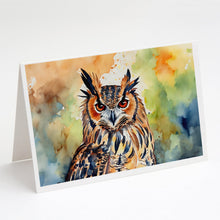 Load image into Gallery viewer, Eurasian Eagle Owl Greeting Cards - Blank Note Cards – 8-Pack of Artist-Designed Cards with Envelopes