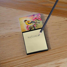 Load image into Gallery viewer, Goldfinch Sticky Note Holder- Refiilable Desk Accessory Note Pad