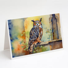 Load image into Gallery viewer, Great Horned Owl Greeting Cards - Blank Note Cards – 8-Pack of Artist-Designed Cards with Envelopes