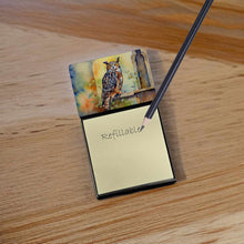 Load image into Gallery viewer, Great Horned Owl Sticky Note Holder- Refiilable Desk Accessory Note Pad