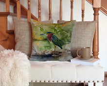 Load image into Gallery viewer, Green Heron Throw Pillow - 14x14 Decorative Pillow – Art for Your Home &amp; Patio
