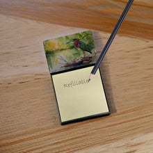 Load image into Gallery viewer, Green Heron Sticky Note Holder- Refiilable Desk Accessory Note Pad