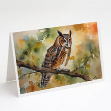 Load image into Gallery viewer, Long-Eared Owl Greeting Cards - Blank Note Cards – 8-Pack of Artist-Designed Cards with Envelopes