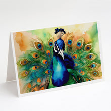 Load image into Gallery viewer, Peacock Greeting Cards - Blank Note Cards – 8-Pack of Artist-Designed Cards with Envelopes