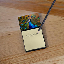 Load image into Gallery viewer, Peacock Sticky Note Holder- Refiilable Desk Accessory Note Pad