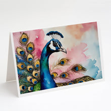 Load image into Gallery viewer, Peacock Greeting Cards - Blank Note Cards – 8-Pack of Artist-Designed Cards with Envelopes