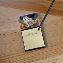 Load image into Gallery viewer, Snowy Owl Sticky Note Holder- Refiilable Desk Accessory Note Pad