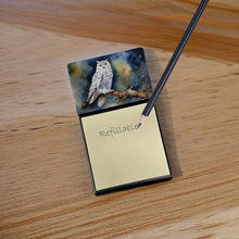 Load image into Gallery viewer, Snowy Owl Sticky Note Holder- Refiilable Desk Accessory Note Pad