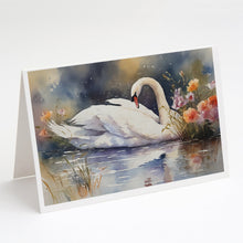 Load image into Gallery viewer, Swan Greeting Cards - Blank Note Cards – 8-Pack of Artist-Designed Cards with Envelopes