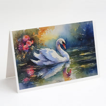 Load image into Gallery viewer, Swan Greeting Cards - Blank Note Cards – 8-Pack of Artist-Designed Cards with Envelopes