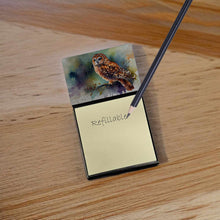 Load image into Gallery viewer, Tawny Owl Sticky Note Holder- Refiilable Desk Accessory Note Pad