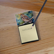 Load image into Gallery viewer, Tawny Owl Sticky Note Holder- Refiilable Desk Accessory Note Pad