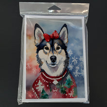 Load image into Gallery viewer, Alaskan Klee Kai Christmas Greeting Cards - Blank Note Cards – 8-Pack of Artist-Designed Cards with Envelopes