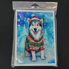 Load image into Gallery viewer, Alaskan Malamute Christmas Greeting Cards - Blank Note Cards – 8-Pack of Artist-Designed Cards with Envelopes