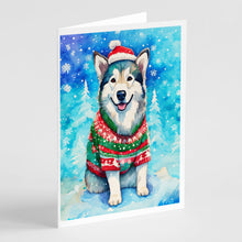 Load image into Gallery viewer, Alaskan Malamute Christmas Greeting Cards - Blank Note Cards – 8-Pack of Artist-Designed Cards with Envelopes
