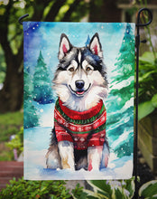 Load image into Gallery viewer, Alaskan Malamute Christmas Garden Flag – Cozy Dog Holiday Decor with Tree &amp; Presents