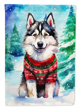 Load image into Gallery viewer, Alaskan Malamute Christmas Garden Flag – Cozy Dog Holiday Decor with Tree &amp; Presents