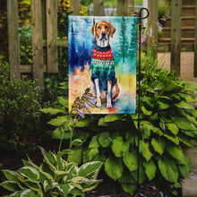 Load image into Gallery viewer, American English Coonhound Christmas Garden Flag – Cozy Dog Holiday Decor with Tree &amp; Presents