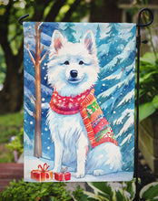 Load image into Gallery viewer, American Eskimo Christmas Garden Flag – Cozy Dog Holiday Decor with Tree &amp; Presents
