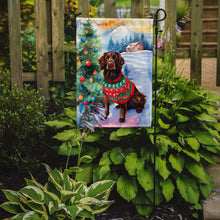 Load image into Gallery viewer, American Water Spaniel Christmas Garden Flag – Cozy Dog Holiday Decor with Tree &amp; Presents