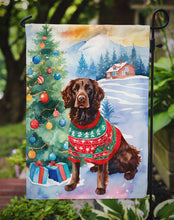 Load image into Gallery viewer, American Water Spaniel Christmas Garden Flag – Cozy Dog Holiday Decor with Tree &amp; Presents