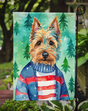 Load image into Gallery viewer, Australian Terrier Christmas Garden Flag – Cozy Dog Holiday Decor with Tree &amp; Presents