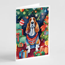 Load image into Gallery viewer, Basset Hound Christmas Greeting Cards - Blank Note Cards – 8-Pack of Artist-Designed Cards with Envelopes