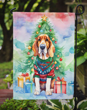 Load image into Gallery viewer, Basset Hound Christmas Garden Flag – Cozy Dog Holiday Decor with Tree &amp; Presents