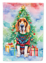 Load image into Gallery viewer, Basset Hound Christmas Garden Flag – Cozy Dog Holiday Decor with Tree &amp; Presents