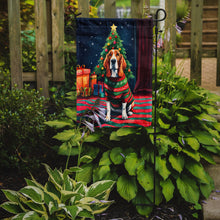 Load image into Gallery viewer, Basset Hound Christmas Garden Flag – Cozy Dog Holiday Decor with Tree &amp; Presents