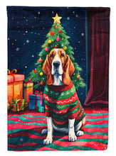 Load image into Gallery viewer, Basset Hound Christmas Garden Flag – Cozy Dog Holiday Decor with Tree &amp; Presents