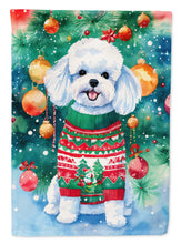 Load image into Gallery viewer, Bichon Frise Christmas Garden Flag – Cozy Dog Holiday Decor with Tree &amp; Presents