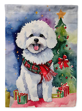 Load image into Gallery viewer, Bichon Frise Christmas Garden Flag – Cozy Dog Holiday Decor with Tree &amp; Presents