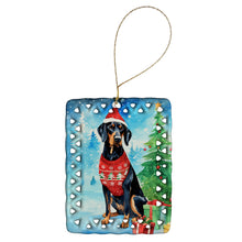 Load image into Gallery viewer, Black and Tan Coonhound Christmas Porcelain Ornament