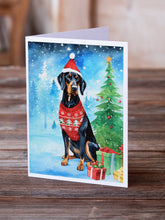 Load image into Gallery viewer, Black and Tan Coonhound Christmas Greeting Cards - Blank Note Cards – 8-Pack of Artist-Designed Cards with Envelopes