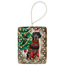 Load image into Gallery viewer, Black and Tan Coonhound Christmas Porcelain Ornament