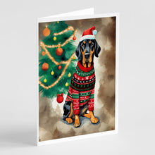 Load image into Gallery viewer, Black and Tan Coonhound Christmas Greeting Cards - Blank Note Cards – 8-Pack of Artist-Designed Cards with Envelopes