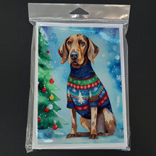 Load image into Gallery viewer, Coonhound Christmas Greeting Cards - Blank Note Cards – 8-Pack of Artist-Designed Cards with Envelopes