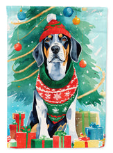 Load image into Gallery viewer, Bluetick Coonhound Christmas Garden Flag – Cozy Dog Holiday Decor with Tree &amp; Presents