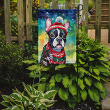 Load image into Gallery viewer, Boston Terrier Christmas Garden Flag – Cozy Dog Holiday Decor with Tree &amp; Presents