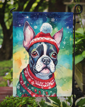 Load image into Gallery viewer, Boston Terrier Christmas Garden Flag – Cozy Dog Holiday Decor with Tree &amp; Presents