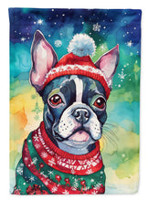 Load image into Gallery viewer, Boston Terrier Christmas Garden Flag – Cozy Dog Holiday Decor with Tree &amp; Presents